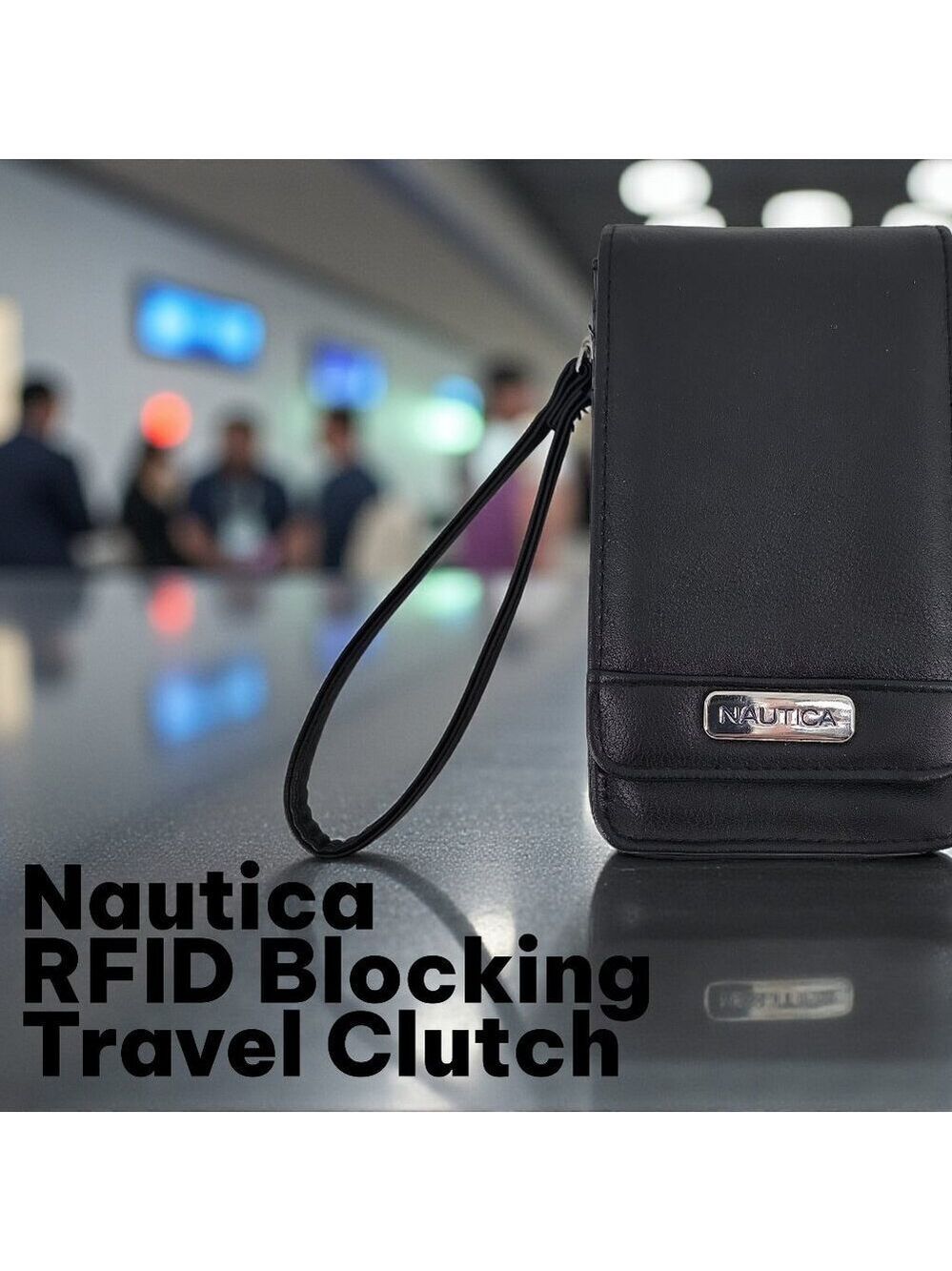 Nautica Black Faux Leather RFID Wallet Clutch Wristlet | Travel Organizer